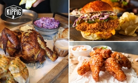 Halve kip of kipburger + friet + evt. chicken wings
