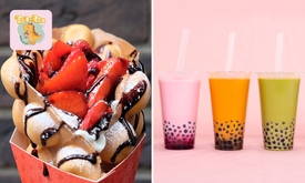 Bubble waffle + topping + bubble tea naar keuze bij Tea-Rex